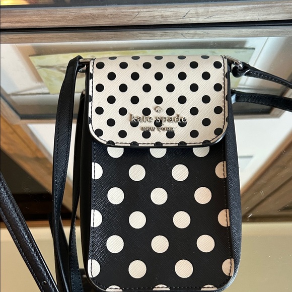 Kate Spade Black and White Polka Dot Crossbody 3.5”x6.5” - Picture 2 of 16